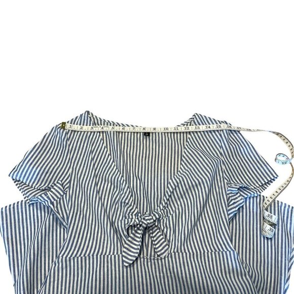 ZAFUL Blue White Striped Summer Dress Tunic Top Front-Tie Bouffant Sleeve Large - Picture 13 of 16